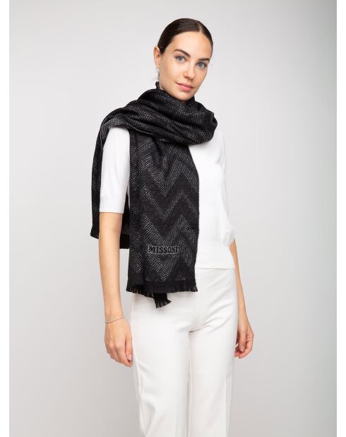 Foulard en laine Éléonore noir - 70x180 cm