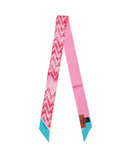 Twilly en soie Lucile rose/bleu - 2x120 cm