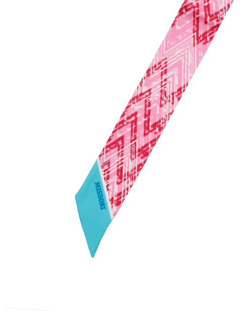 Twilly en soie Lucile rose/bleu - 2x120 cm