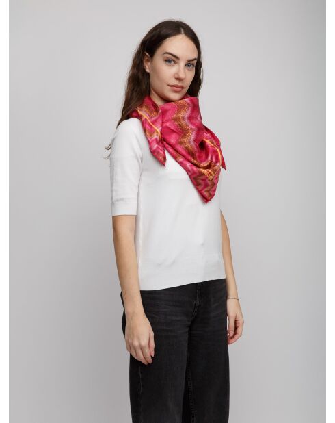Foulard en soie Faustine rose - 90x90 cm