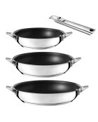 Lot de 3 poêles Eclipse inox revêtement céramique, 1 poignée amovible D. 20-24-28cm
