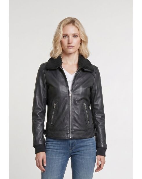 Veste en cuir Edwige noire