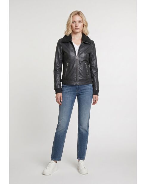 Veste en cuir Edwige noire