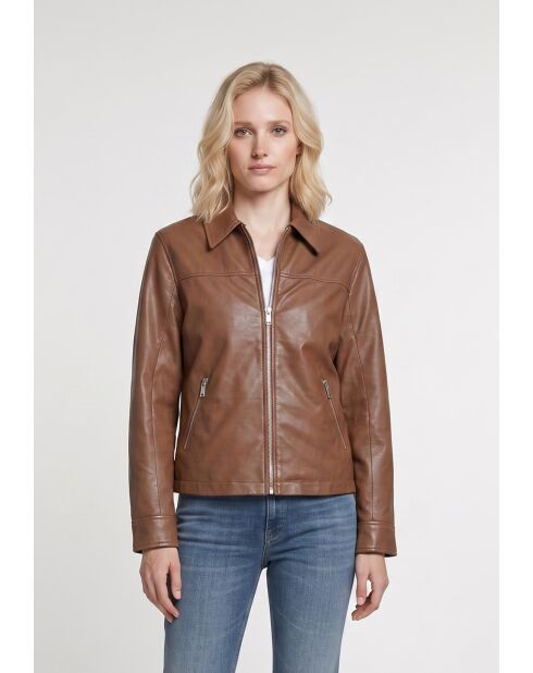 Oversize-Lederjacke Cefa in Cognac