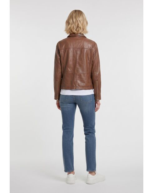 Oversize-Lederjacke Cefa in Cognac