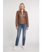 Oversize-Lederjacke Cefa in Cognac