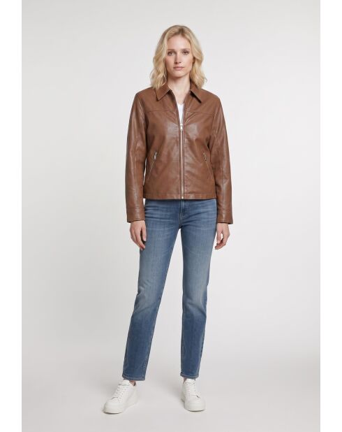 Oversize-Lederjacke Cefa in Cognac