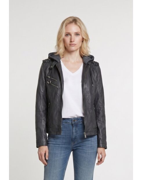Veste en cuir Daphne noire