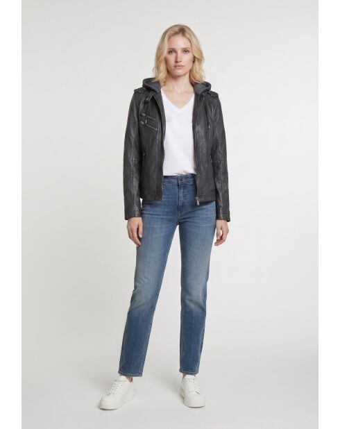 Veste en cuir Daphne noire