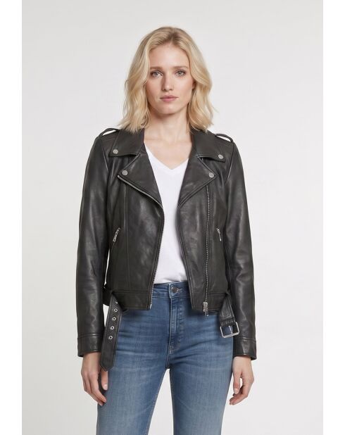 Veste en cuir Gilla noire