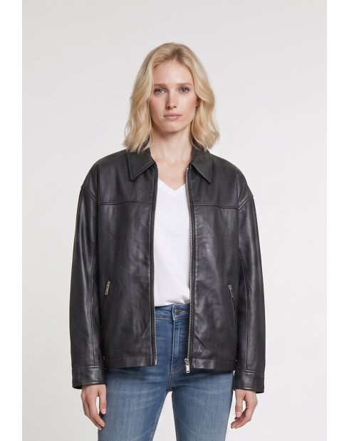 Veste oversize en cuir Cefa noire