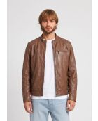 Berk Cognacfarbene Bikerjacke aus Leder