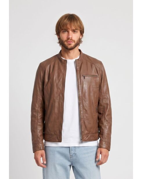 Berk Cognacfarbene Bikerjacke aus Leder