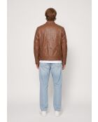 Berk Cognacfarbene Bikerjacke aus Leder