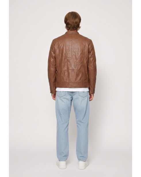 Berk Cognacfarbene Bikerjacke aus Leder