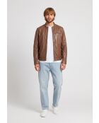 Berk Cognacfarbene Bikerjacke aus Leder