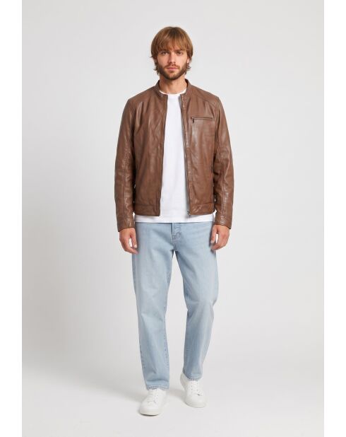 Berk Cognacfarbene Bikerjacke aus Leder
