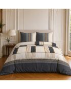 Parure housse de couette imprimée en coton Helene beige/marine