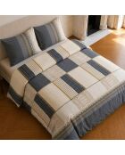 Parure housse de couette imprimée en coton Helene beige/marine