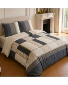 Parure housse de couette imprimée en coton Helene beige/marine
