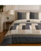 Parure housse de couette imprimée en coton Helene beige/marine