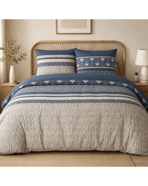 Parure housse de couette 3 pcs en coton Havril bleue