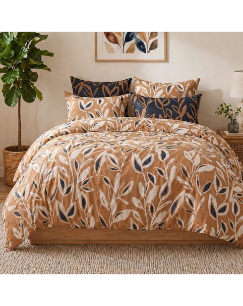 Parure housse de couette 3 pcs en coton Linda brune