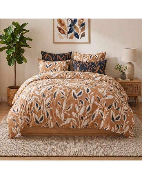 Parure housse de couette 3 pcs en coton Linda brune