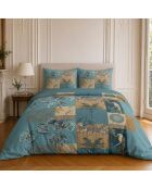 Parure housse de couette imprimée en coton Suriname bleu canard