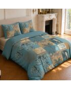 Parure housse de couette imprimée en coton Suriname bleu canard