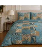 Parure housse de couette imprimée en coton Suriname bleu canard