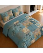 Parure housse de couette imprimée en coton Suriname bleu canard