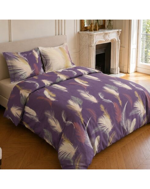 Parure housse de couette imprimée en coton Winter aubergine