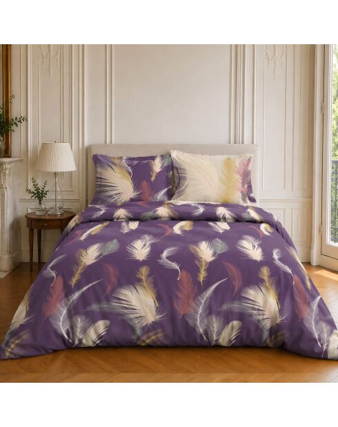 Parure housse de couette imprimée en coton Winter aubergine