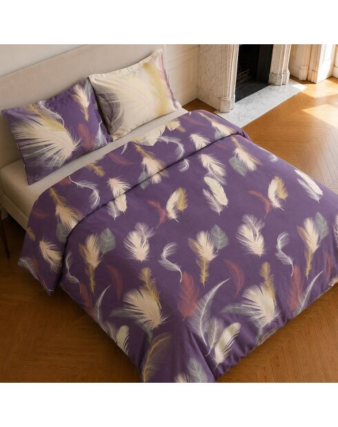Parure housse de couette imprimée en coton Winter aubergine