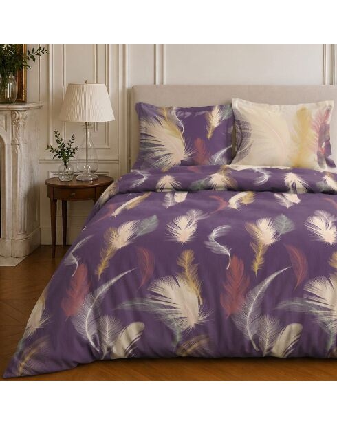 Parure housse de couette imprimée en coton Winter aubergine