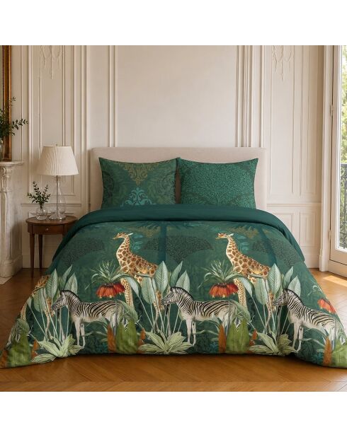 Parure housse de couette imprimée en coton Zambi verte