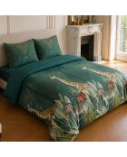 Parure housse de couette imprimée en coton Zambi verte