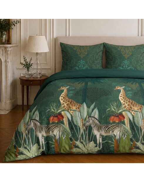 Parure housse de couette imprimée en coton Zambi verte