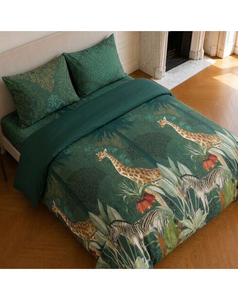 Parure housse de couette imprimée en coton Zambi verte