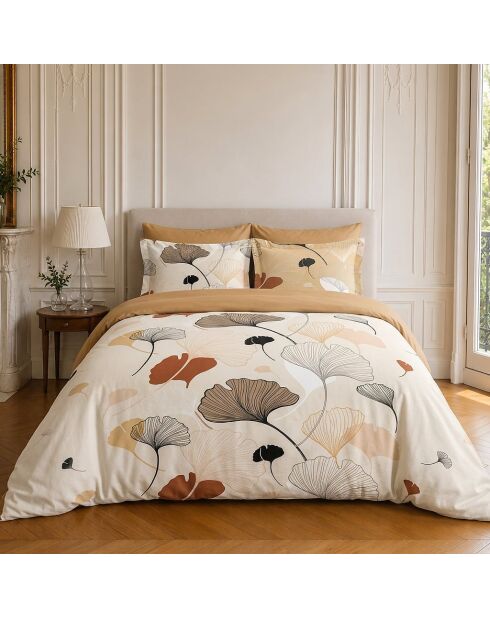 Parure housse de couette imprimée en coton Minkly crème