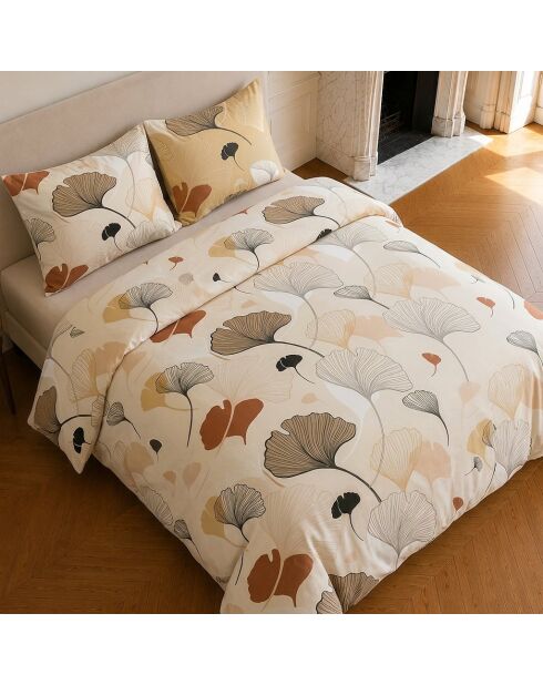 Parure housse de couette imprimée en coton Minkly crème