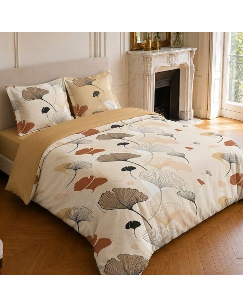 Parure housse de couette imprimée en coton Minkly crème