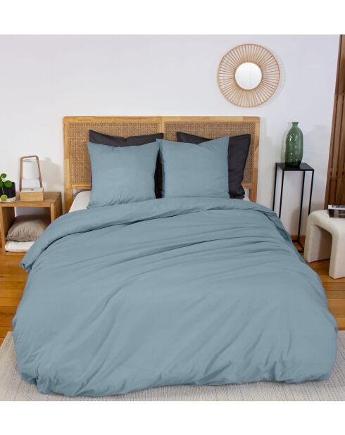 Parure housse de couette 3 pcs en coton Mura bleu fumé