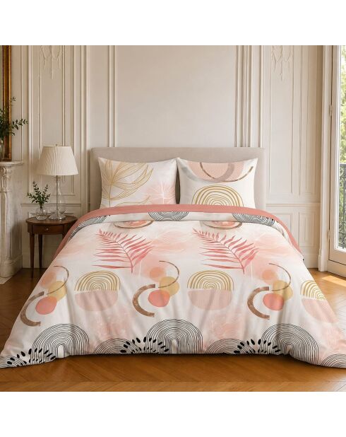 Parure housse de couette imprimée en coton rose/beige