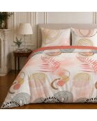 Parure housse de couette imprimée en coton rose/beige