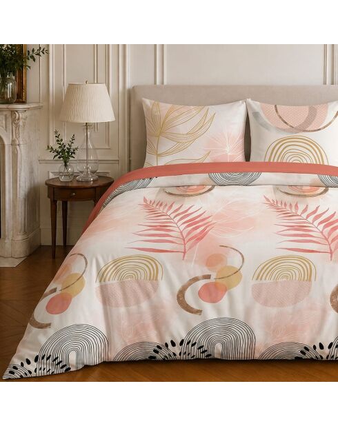 Parure housse de couette imprimée en coton rose/beige