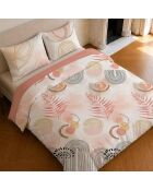 Parure housse de couette imprimée en coton rose/beige
