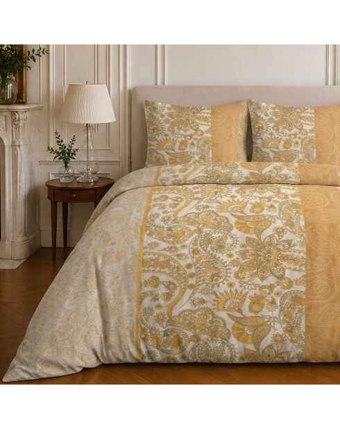 Parure housse de couette imprimée en coton Bombay safran/crème