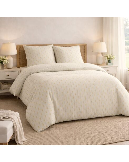 Parure housse de couette 3 pcs en coton lavé Tess écrue